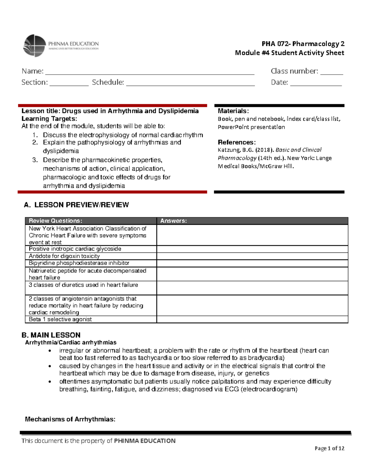 SAS#4 - PHARMACOLOGY - Module #4 Student Activity Sheet Name: - Studocu