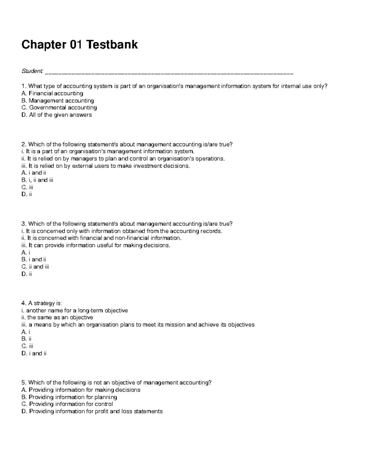 Chapter 01 Testbank - Online Quizzes - Chapter 01 Testbank Student ...