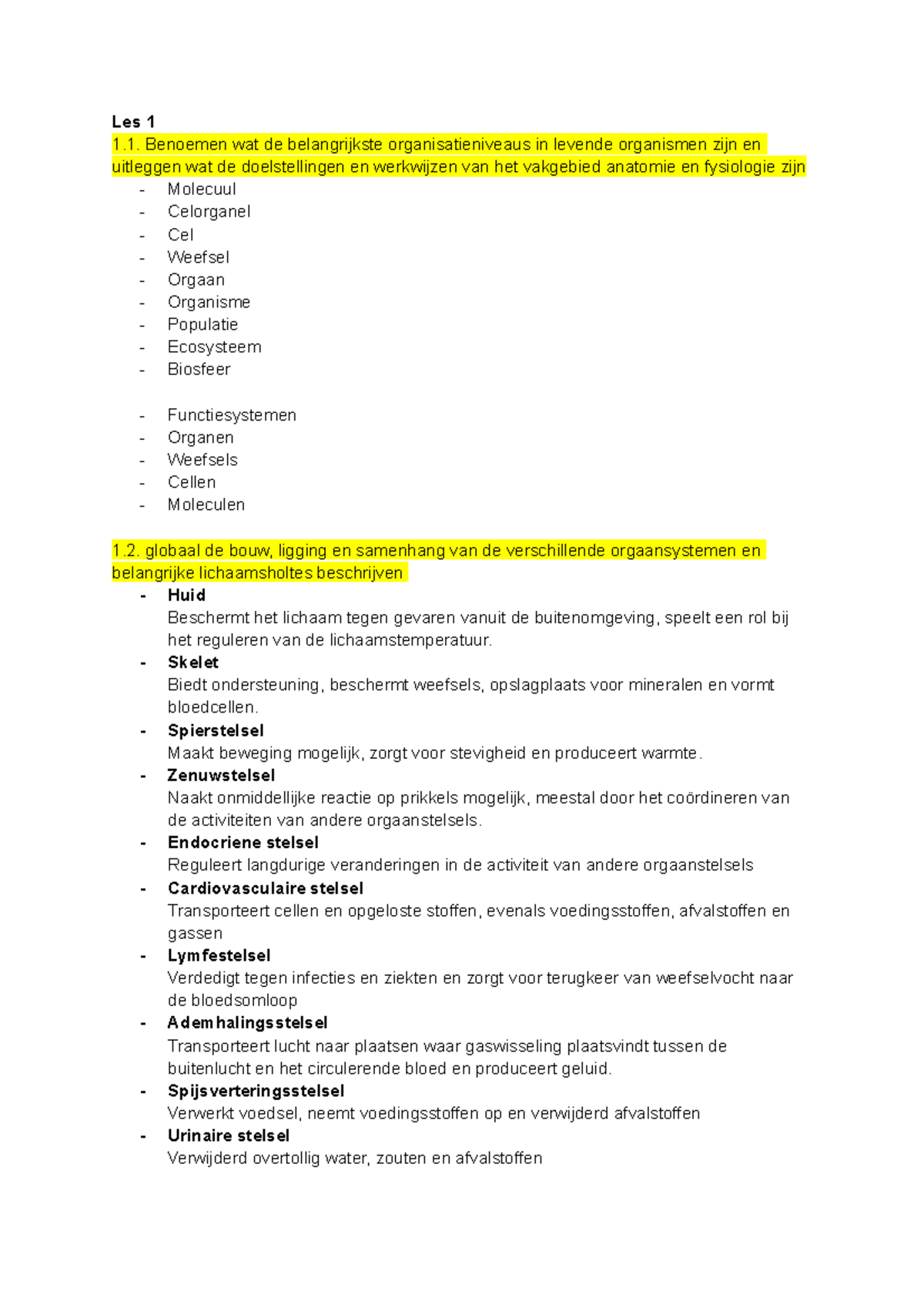 Medische Kennis Leerdoelen Periode 1 Leerjaar 1 - Les 1 Benoemen Wat De ...