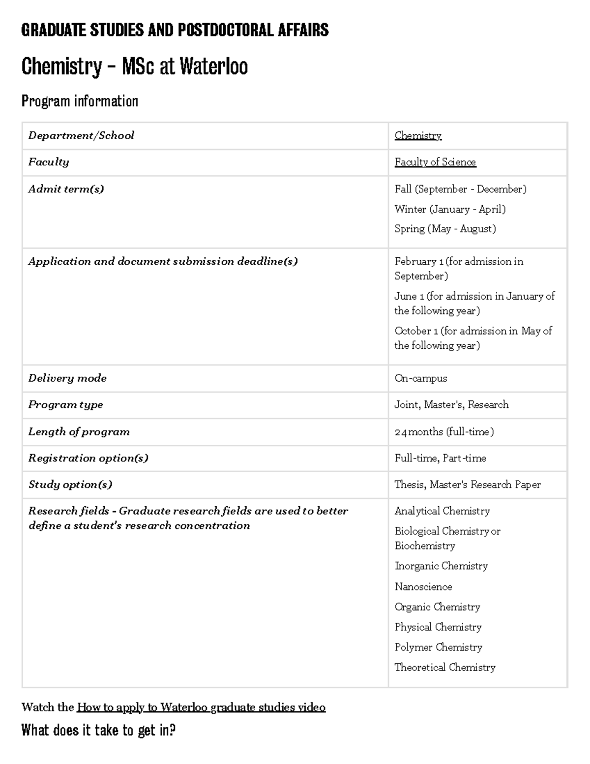 Chemistry - MSc at Waterloo Graduate Studies and Postdoctoral Affairs ...