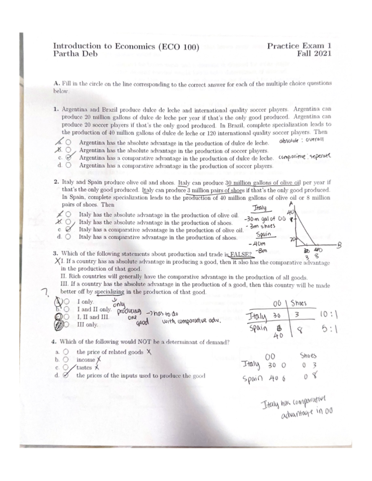 Eco 100 Practice Exam 1 Key - Introduction to Economics (ECO 100 ...