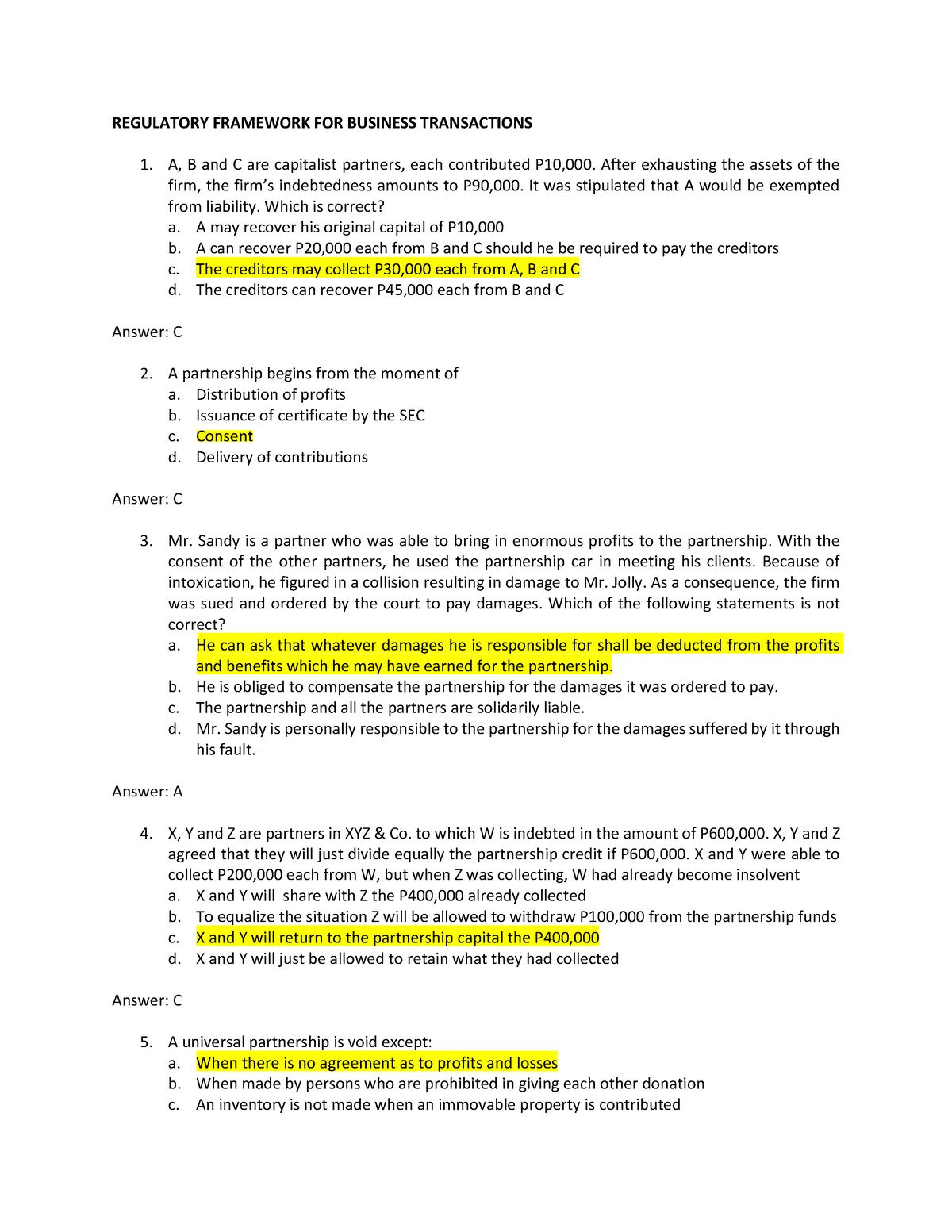 40items Testbank RFBT - REGULATORY FRAMEWORK FOR BUSINESS TRANSACTIONS ...