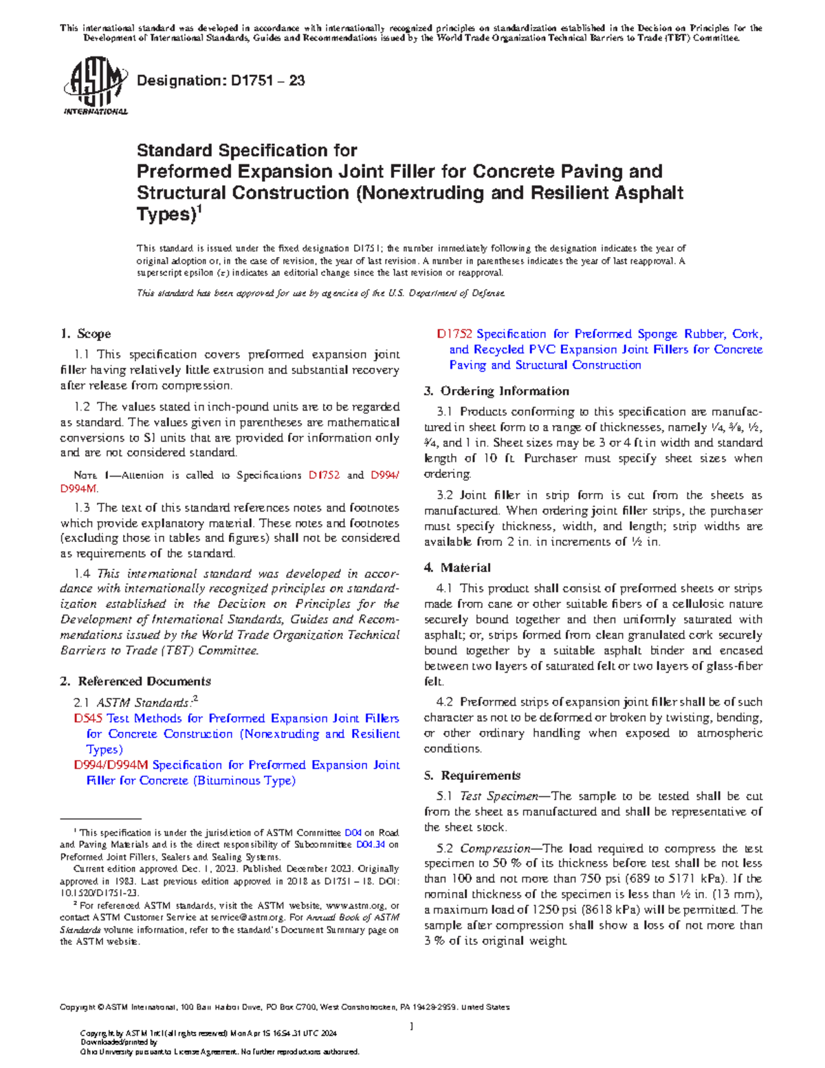 D1751-23 - aaaa - Designation: D1751 − 23 Standard Specification for ...