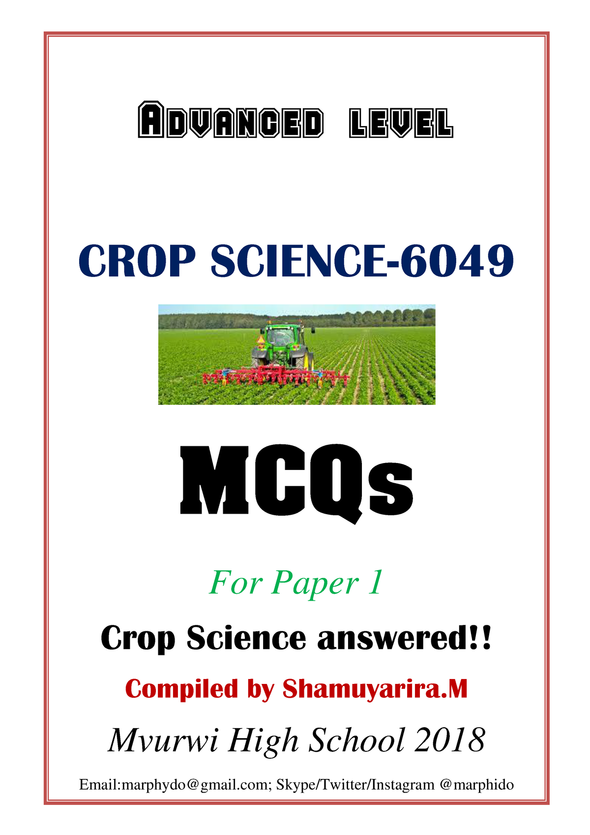 Crop Science Mcqs 6049 - AGRICULTURE IS THE GROWING OF CROPS AND ...