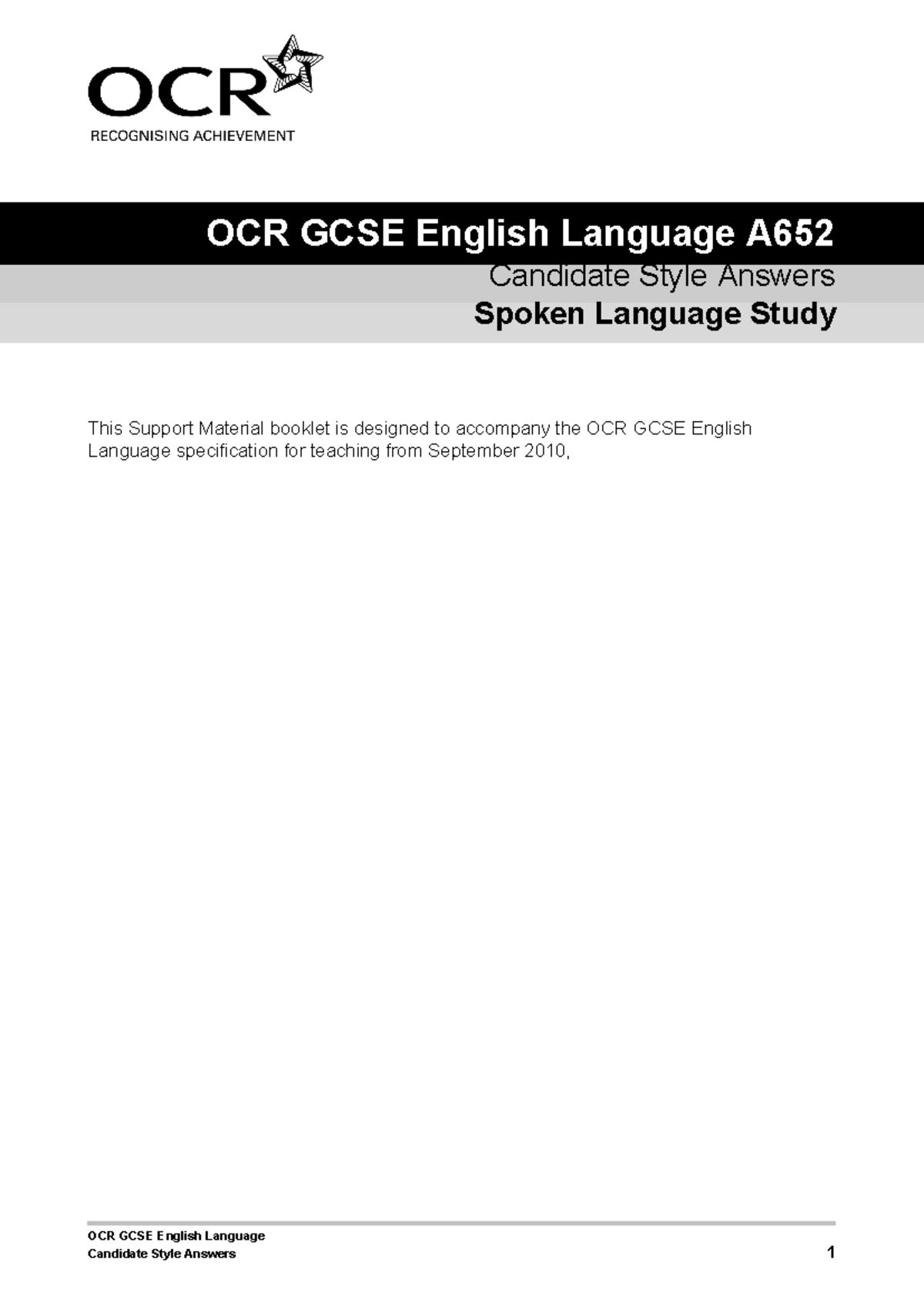 Ocr gender - OCR GCSE English Language A Candidate Style Answers Spoken ...