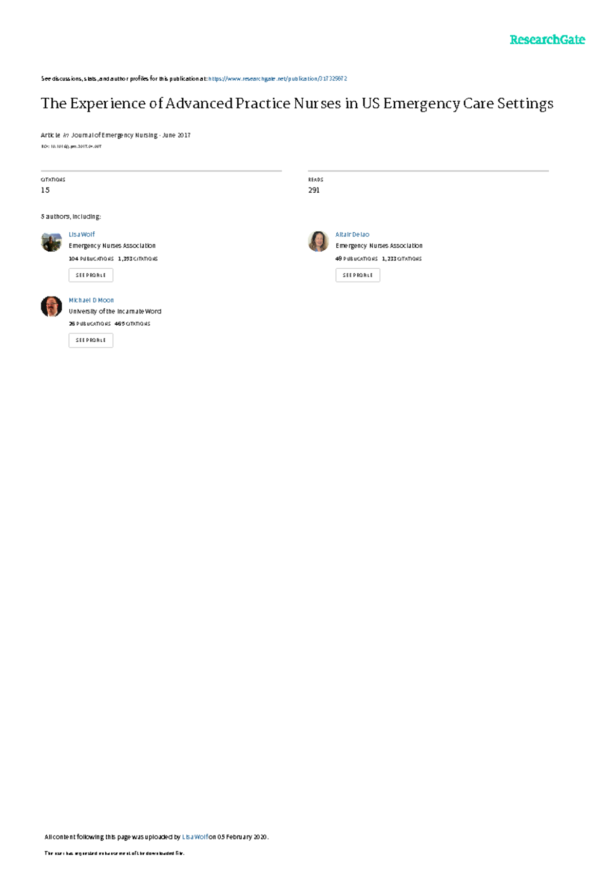 Advanced practice nurse in ER - See discussions, stats, and author ...
