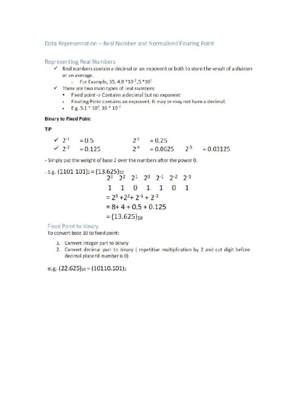 Data Representation - Real Numbers and Floating -Fixed Point - Computer ...