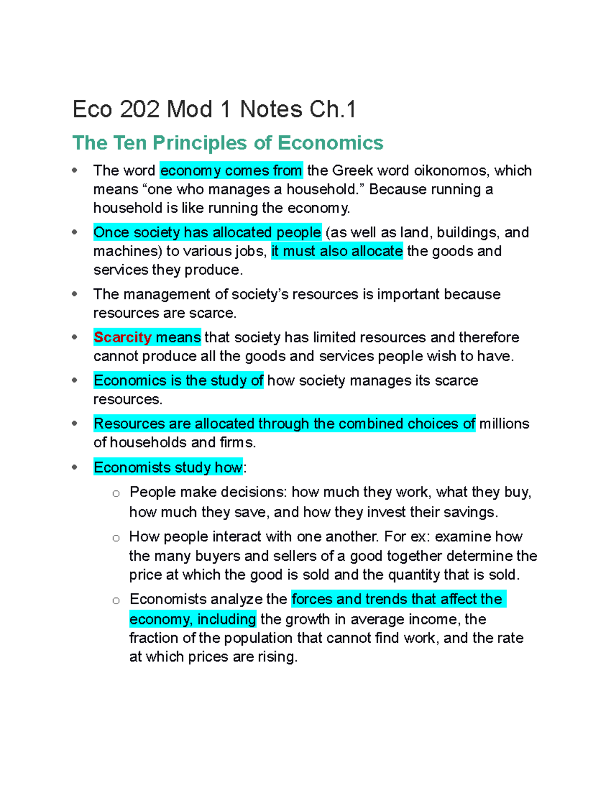 ECO 201 Notes From Mod 1 CH 1 - Eco 202 Mod 1 Notes Ch. The Ten ...