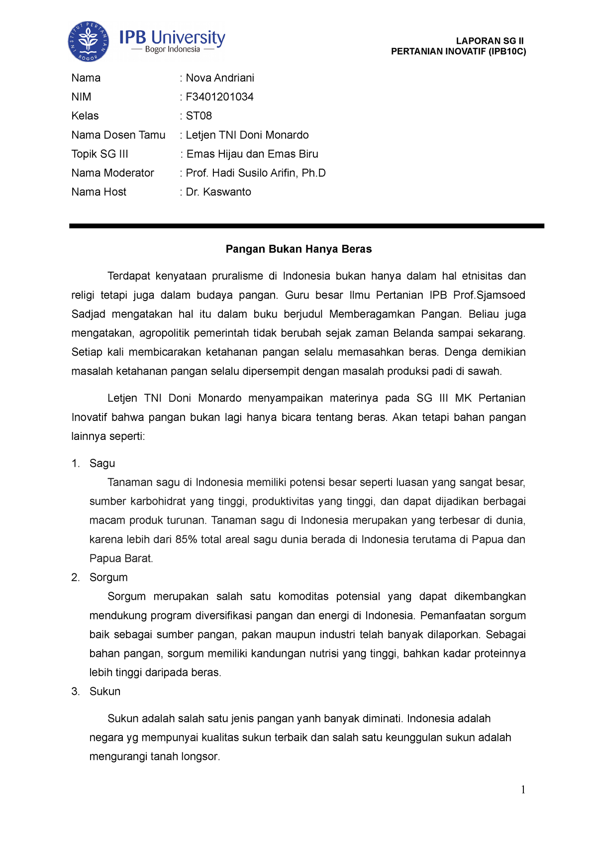 Tugas Pi Pertemuan 3 Laporan Sg Ii Pertanian Inovatif Ipb10c Nama