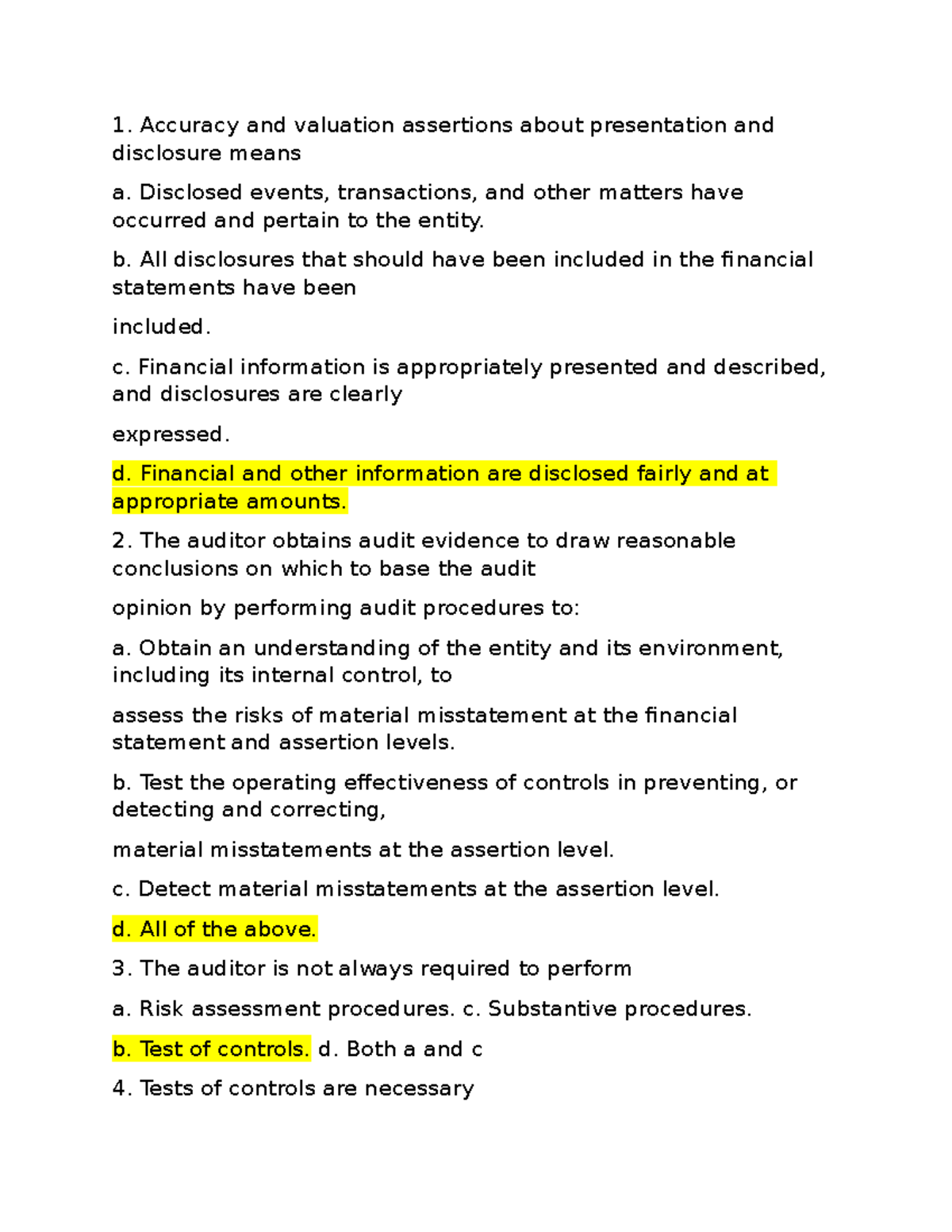 EXAM6 Accuracy and valuation assertions about presentation and