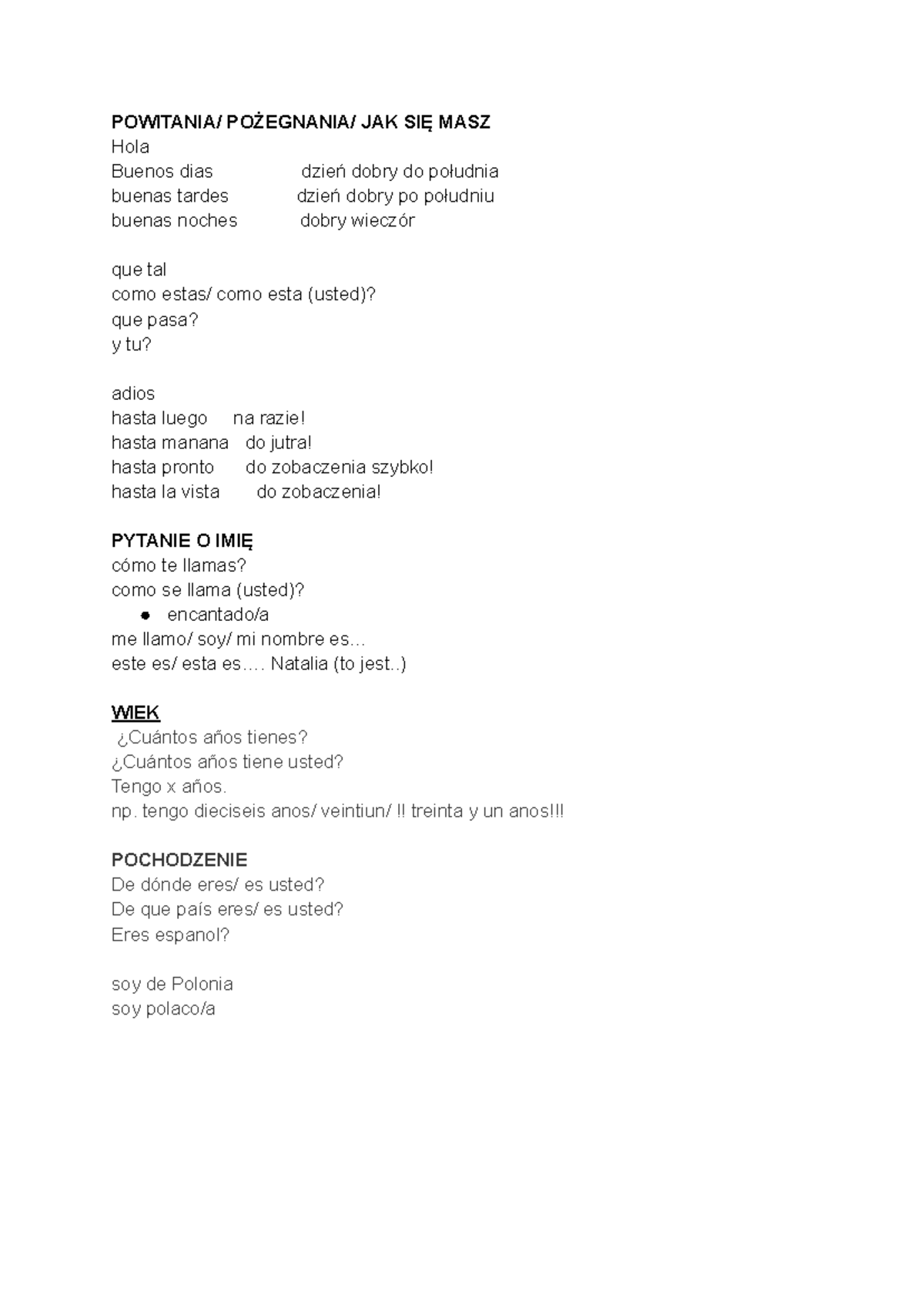 Sprawdzian Hiszpański 1 Liceum Zaimkimpodmiotu www.studocu.com