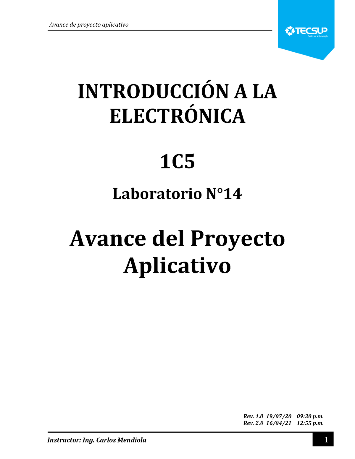 L14 - L14 - INTRODUCCI”N A LA ELECTR”NICA 1C Laboratorio N∞ Avance Del ...