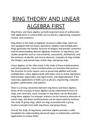 RING Theory AND Linear Algebra First - Matrix rings Representation ...