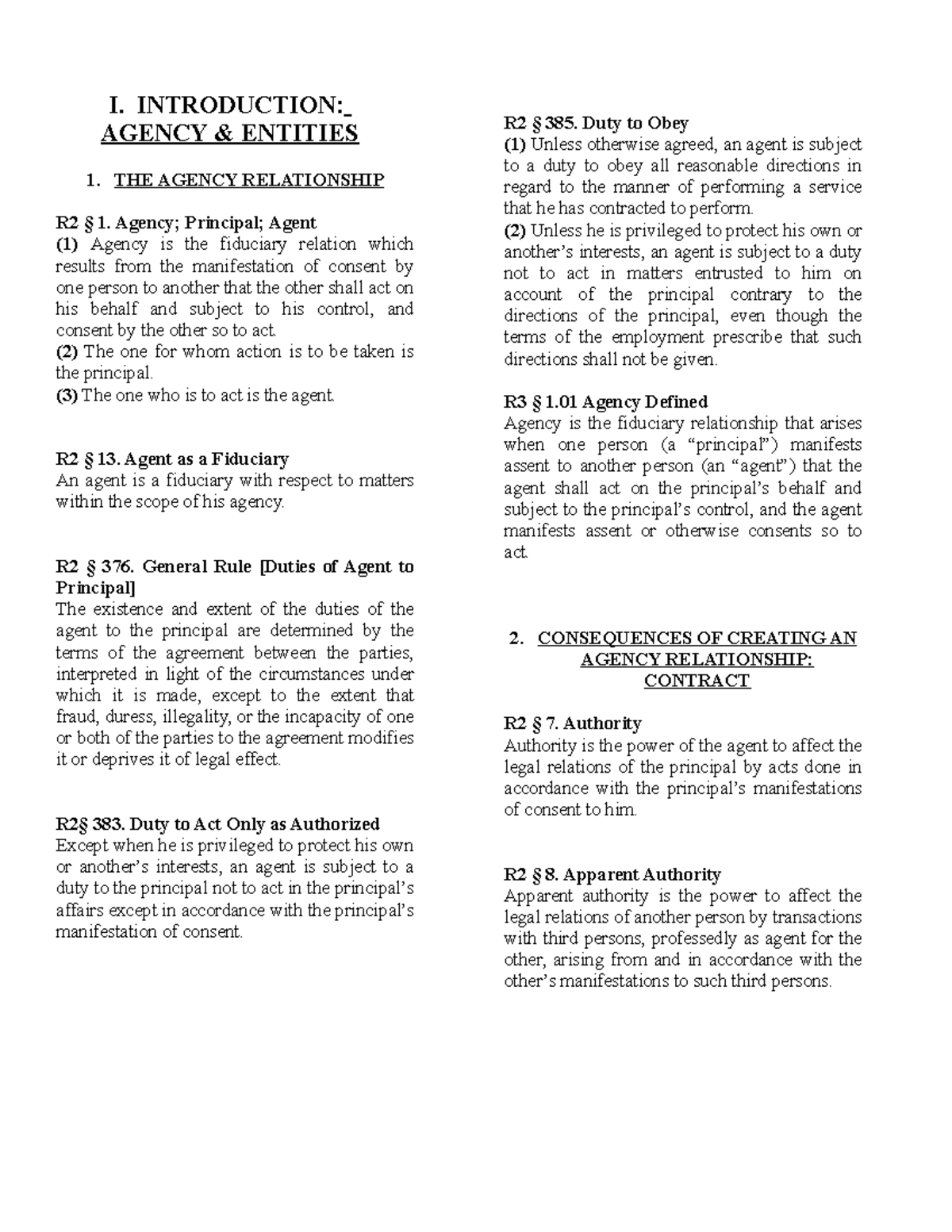 Bus Assoc Part I Agency & Entities - I. INTRODUCTION: AGENCY & ENTITIES ...