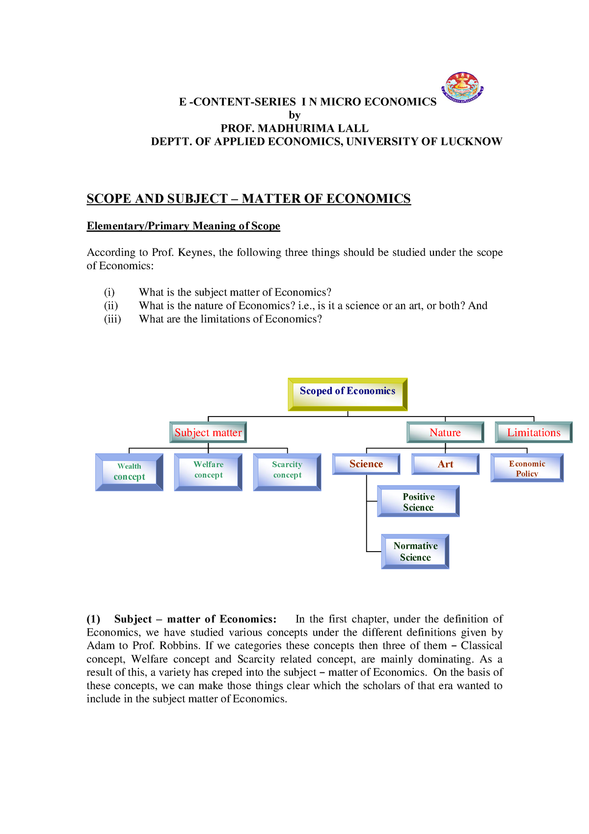 scope-and-subject-matter-of-economics-by-prof-madhurima-lall-deptt