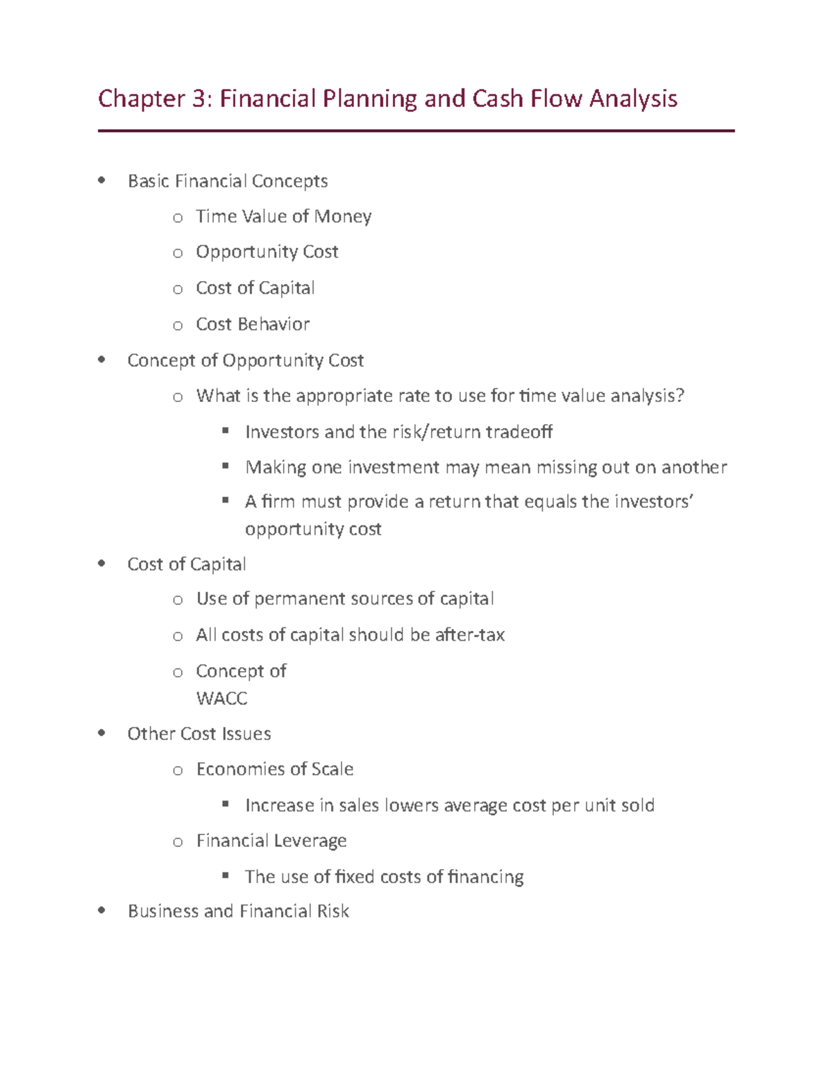 Chapter 3 - Week 2 - Chapter 3: Financial Planning And Cash Flow ...