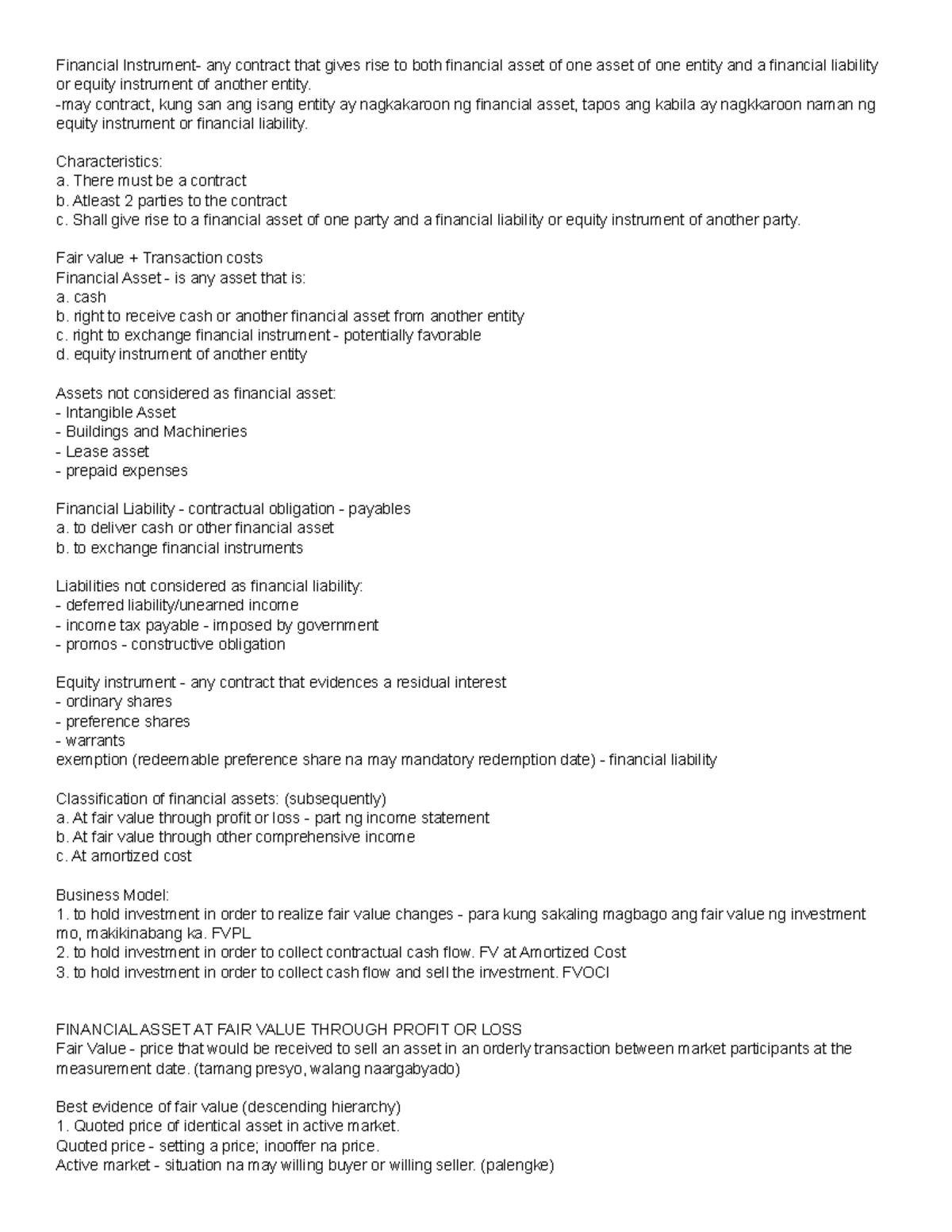 Financial Instrument - Notes from Sir Win - Financial Instrument- any ...