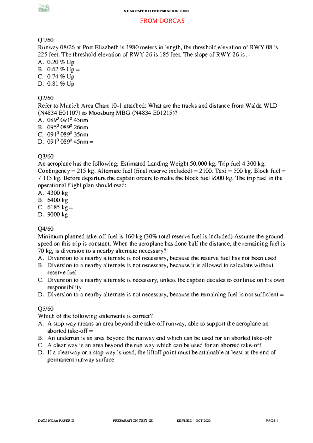 Flight Dispatch paper 2 - FROM DORCAS Q1/ Runway 08/26 at Port ...