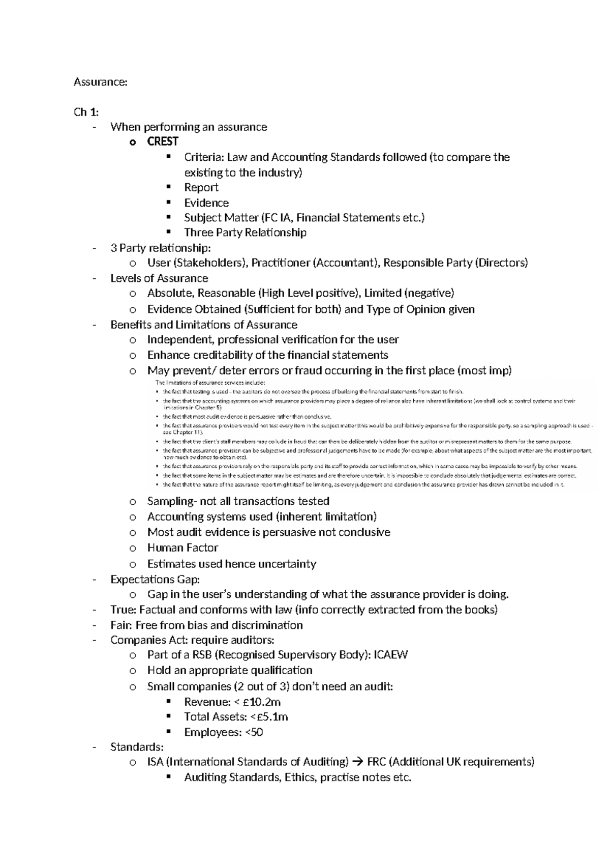Assurance - Assurance: Ch 1: - When performing an assurance o CREST ...