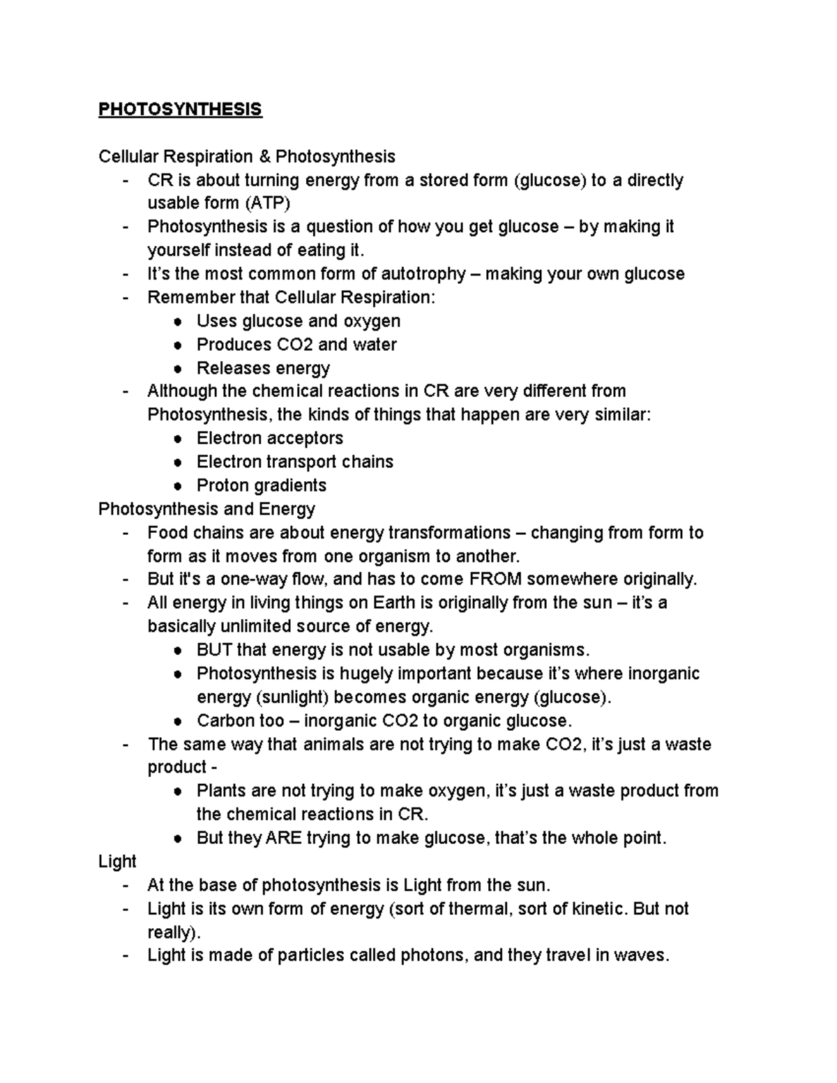 Bio Notes - Photosynthesis - PHOTOSYNTHESIS Cellular Respiration ...