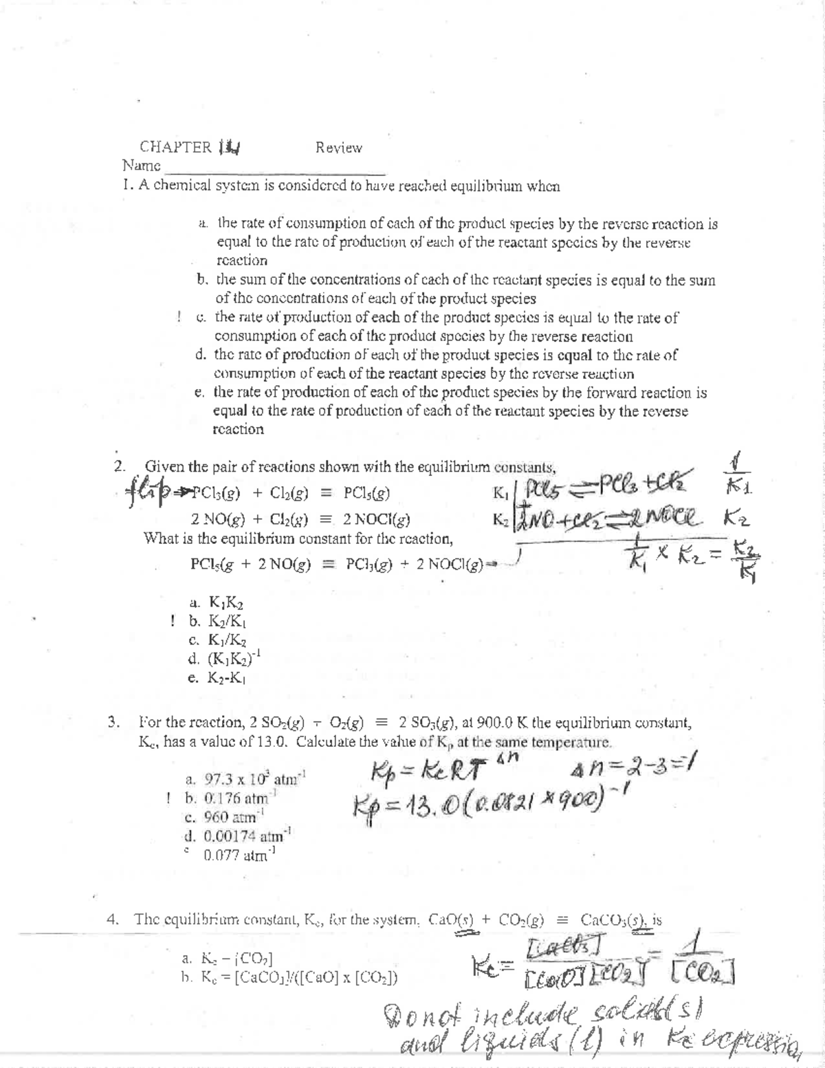 Review for exam equilibrium answer key - CHM 1200 - KBCC - Studocu