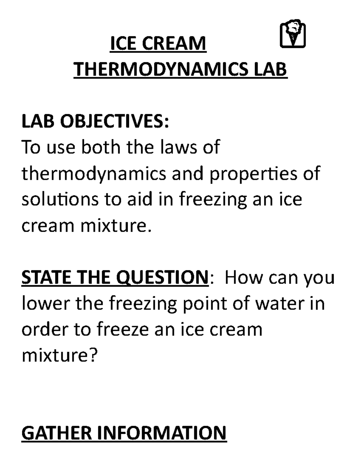 Ice Cream Thermodynamics Lab modified ICE CREAM THERMODYNAMICS LAB