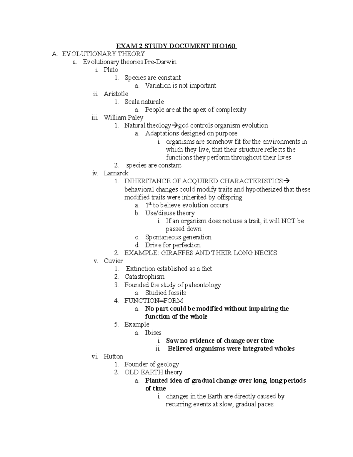 EXAM 2 Study Document - EXAM 2 STUDY DOCUMENT BIO A. EVOLUTIONARY ...