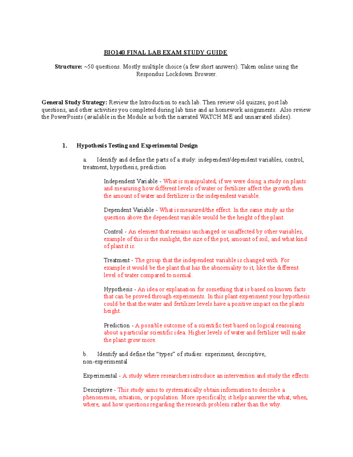 BIO LAB Study Guide - BIO140 FINAL LAB EXAM STUDY GUIDE Structure: ~50 ...
