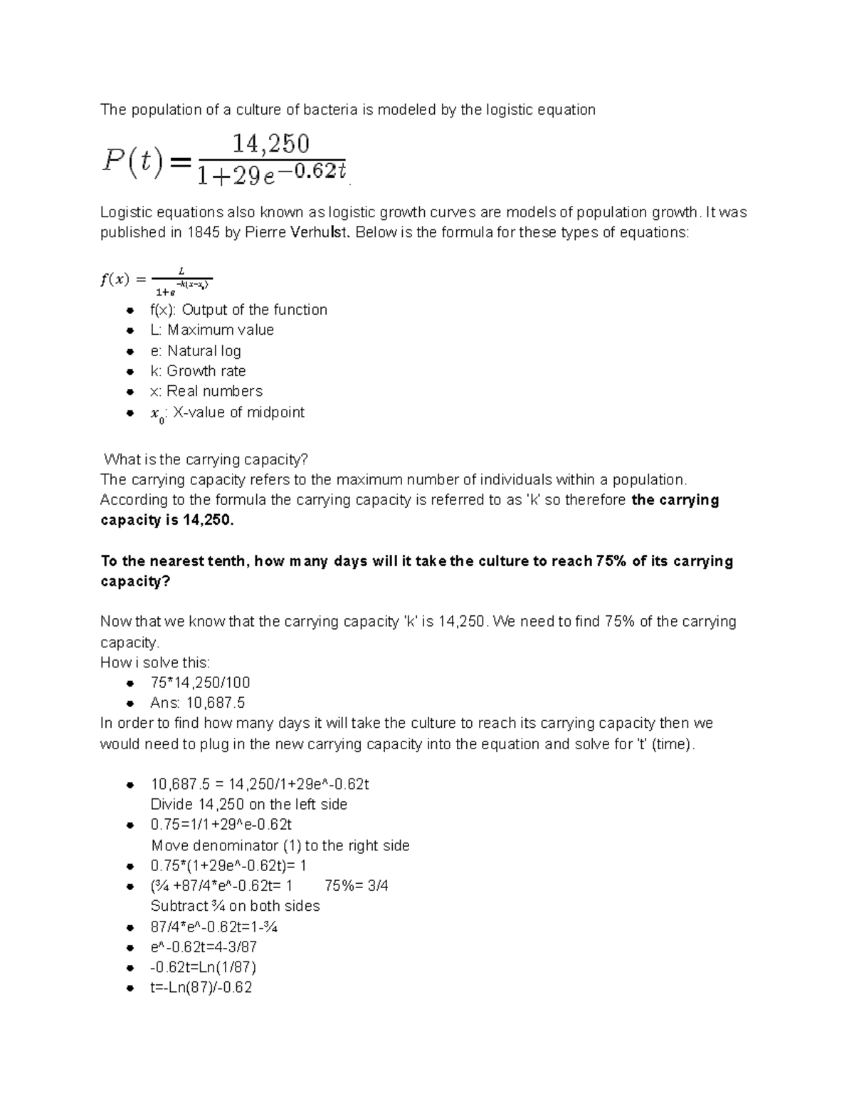 Math 1201 College Algebra unit 5 discussion - The population of a ...