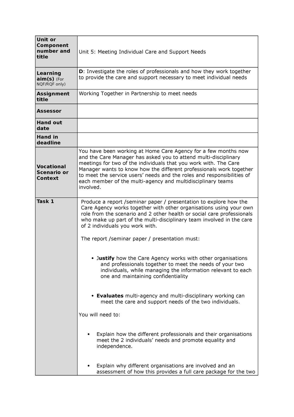 unit 5 assignment 2 health and social care