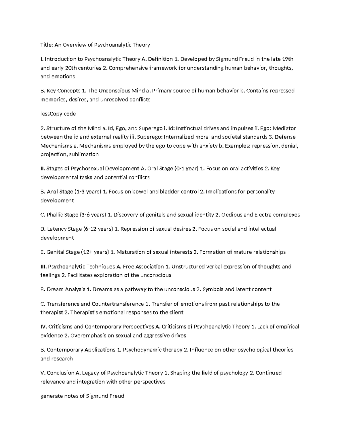 Eps 3150 topic 2 - Title: An Overview of Psychoanalytic Theory I ...