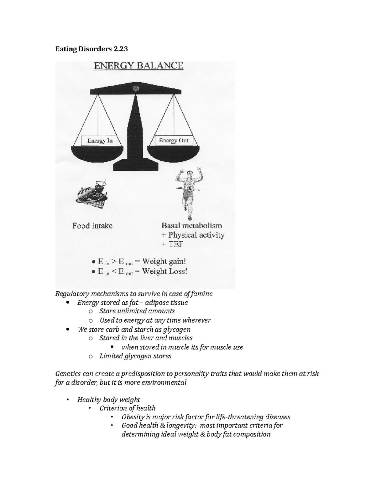 Eating Disorders - Lecture notes 7 - Eating Disorders 2 Regulatory ...