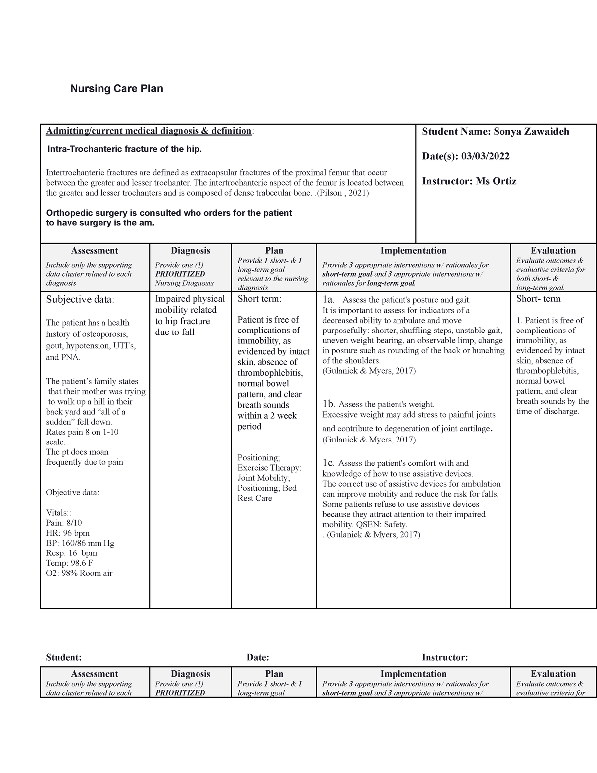 nursing case study and care plan