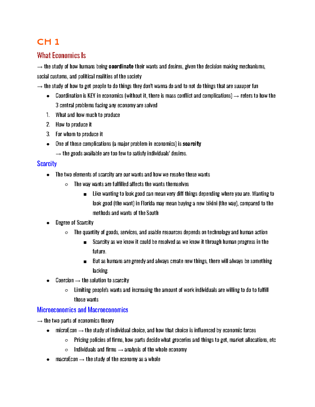 David C. MicroEconomics Chapter 1 Textbook Notes/Summary - CH 1 What ...