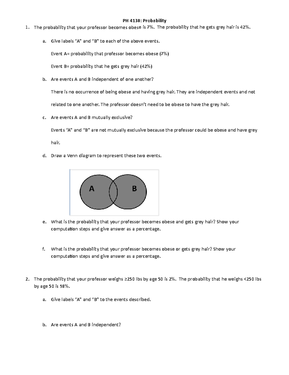 Probability - in-class activity Posted - PH 4130: Probability 1. The ...