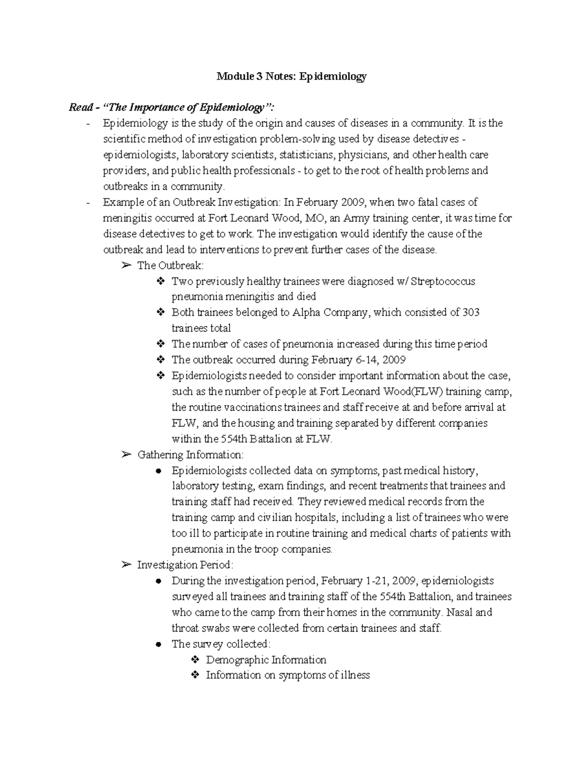 HLTH 201 - Module 3 Notes Epidemiology - Module 3 Notes: Epidemiology ...