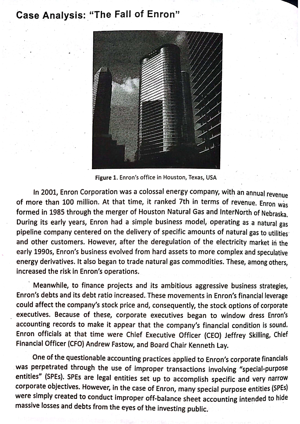 the fall of enron case study