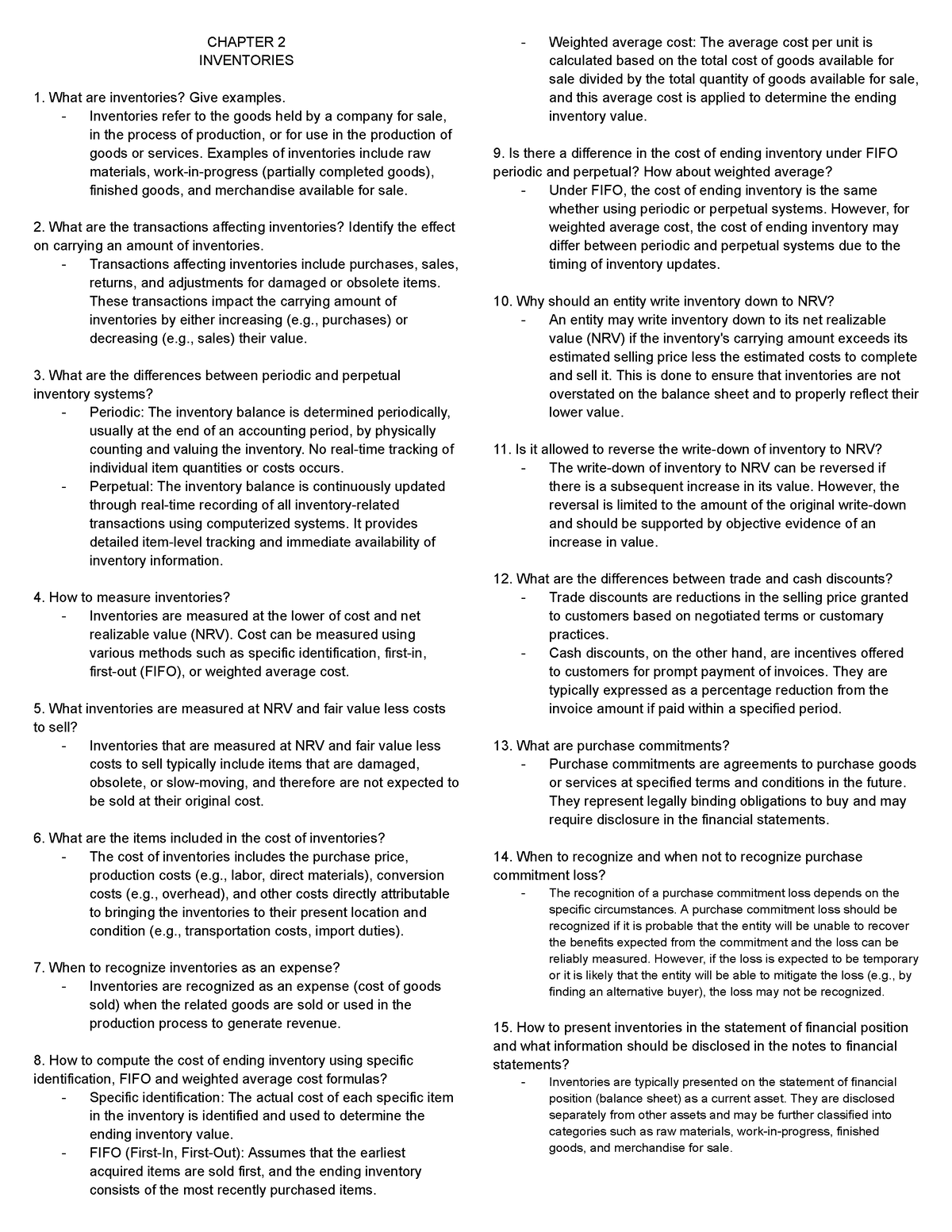 IA1 - Chapter 2 Inventories Summary - CHAPTER 2 INVENTORIES 1. What are ...