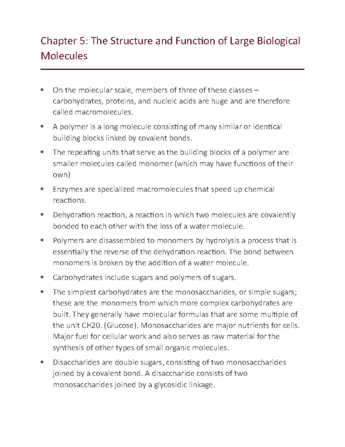 Chapter 5 Book Notes Chapter 5 The Structure and Function of Large