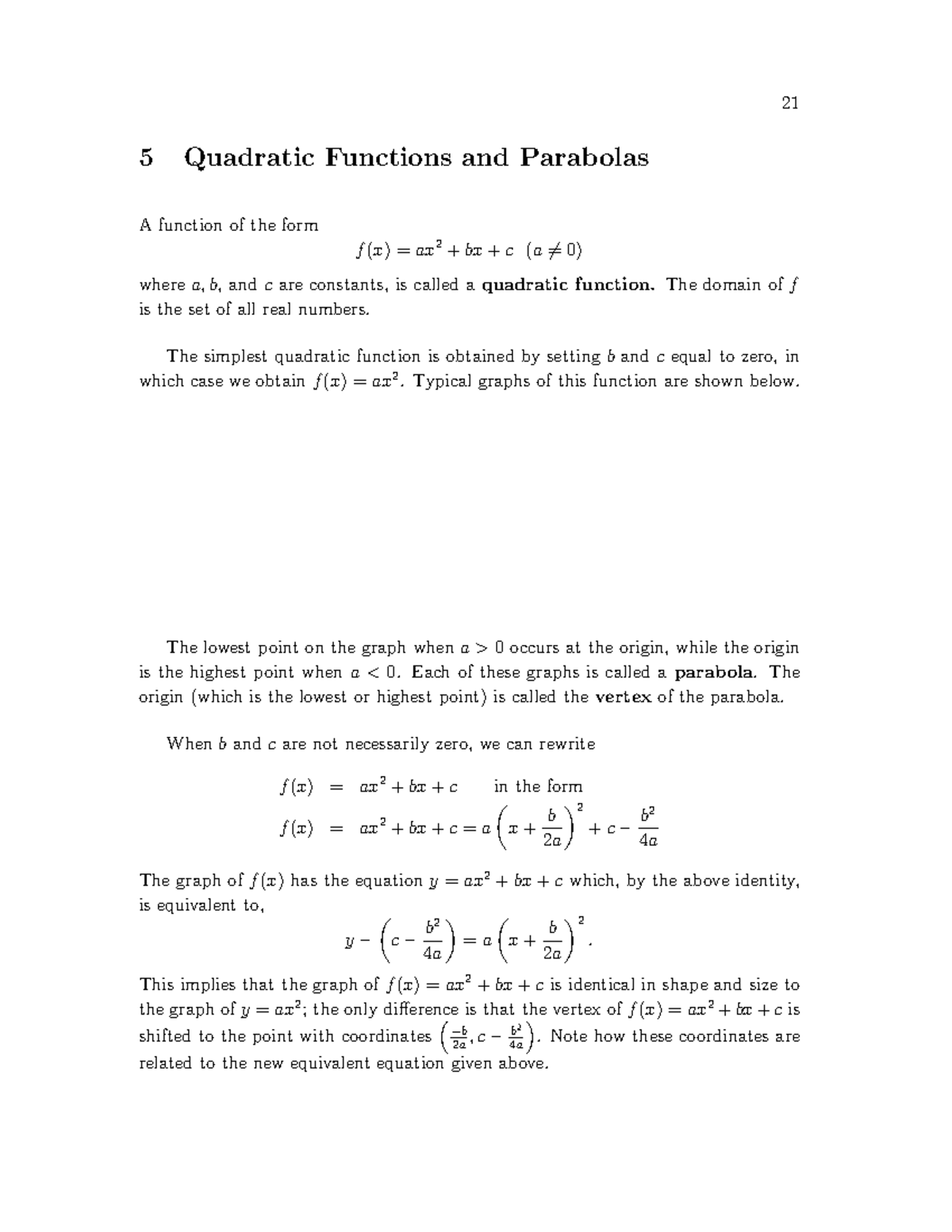 MATH120 Lecture Notes 5 - Quadratic functions and parabolas - 21 5 ...
