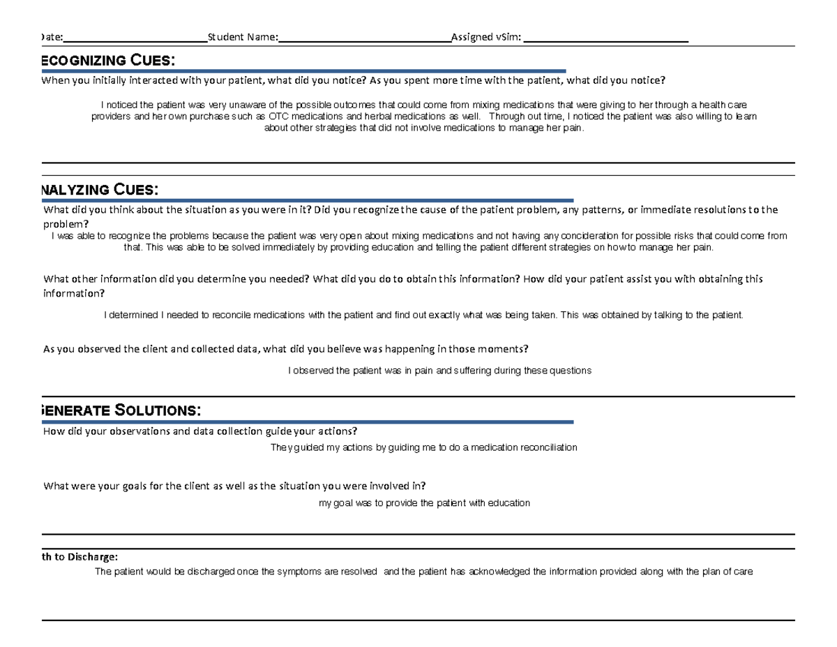 Completed Post Sim Clinical Judgment Worksheet - Danielle Youngbear ...