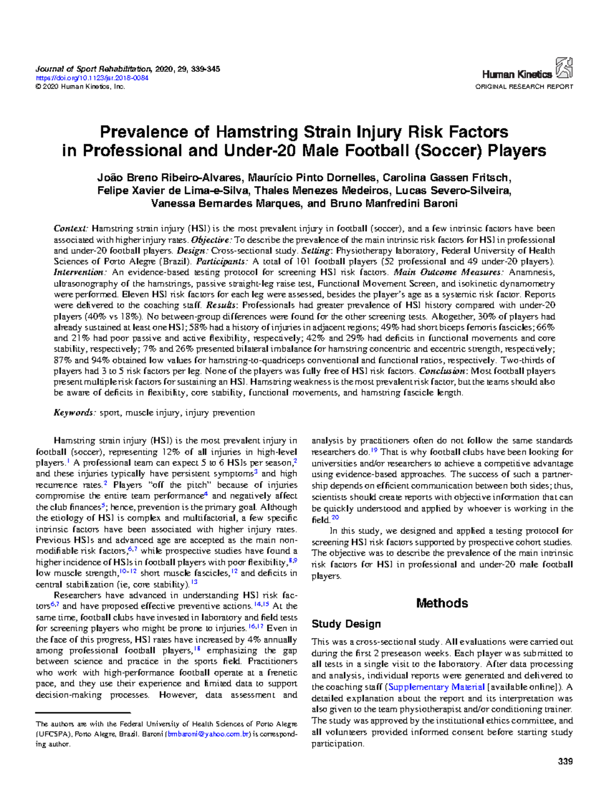 Prevalance of hamstring strain injury risk factors - Prevalence of ...