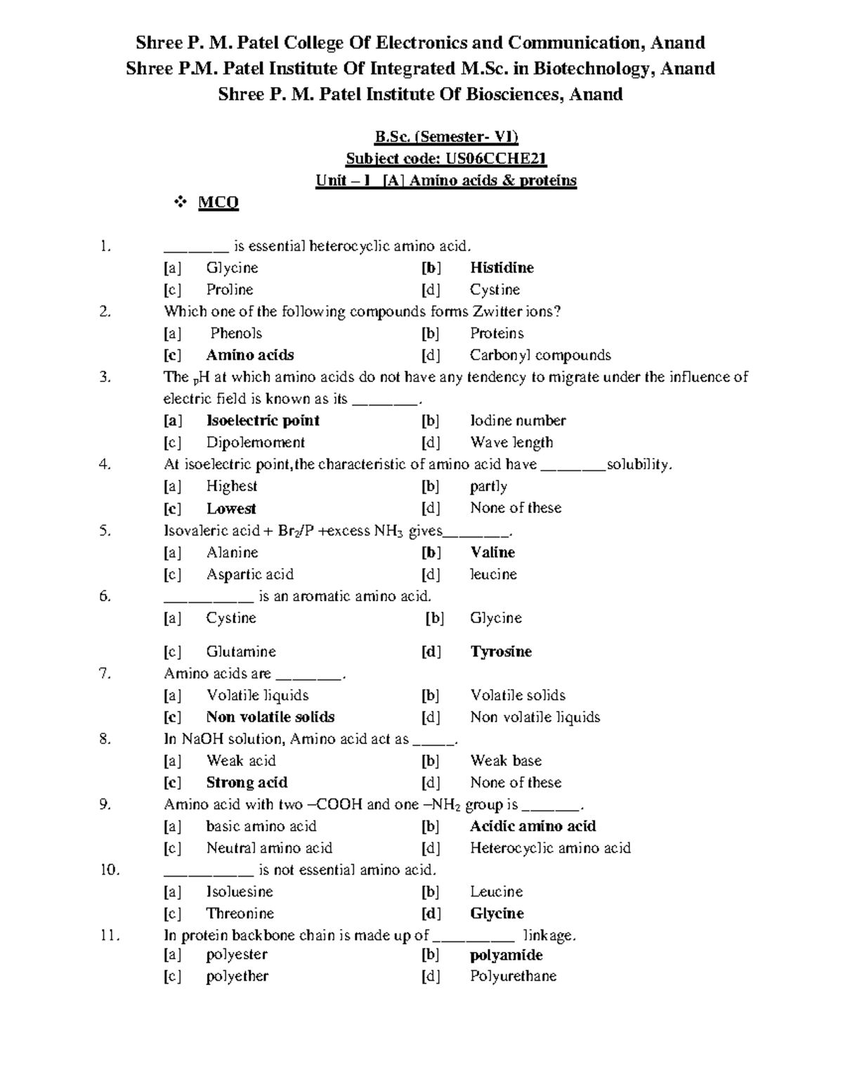 Amino acids proteins - Shree P. M. Patel College Of Electronics and ...