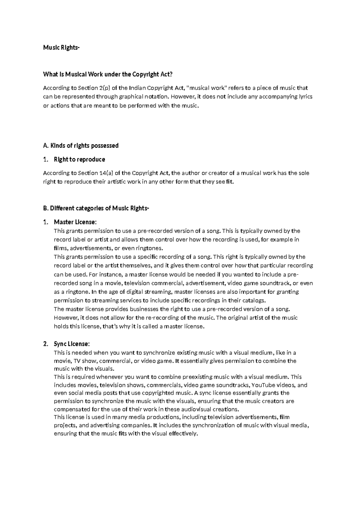 Music Rights old - Summary - Music Rights- What is Musical Work under ...