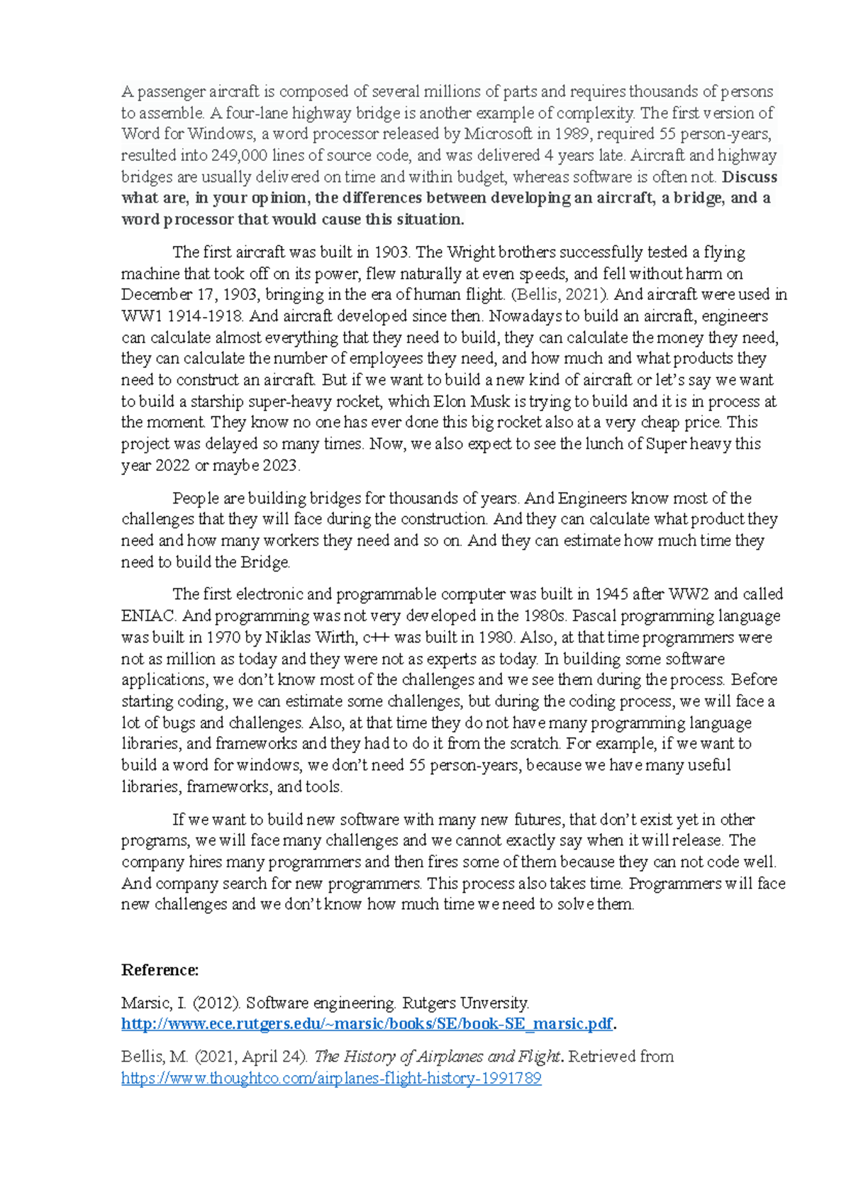 Discussion-1 - Software engineering 1 discussion assignment unit 1 - A ...