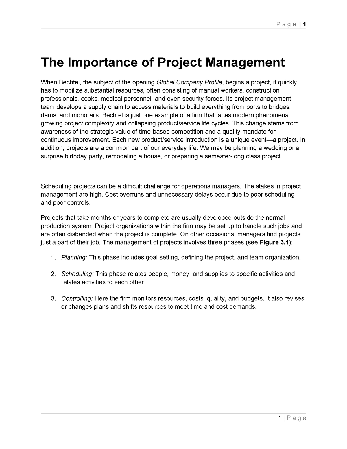 BA 360 Chapter 3 - The Importance of Project Management When Bechtel ...