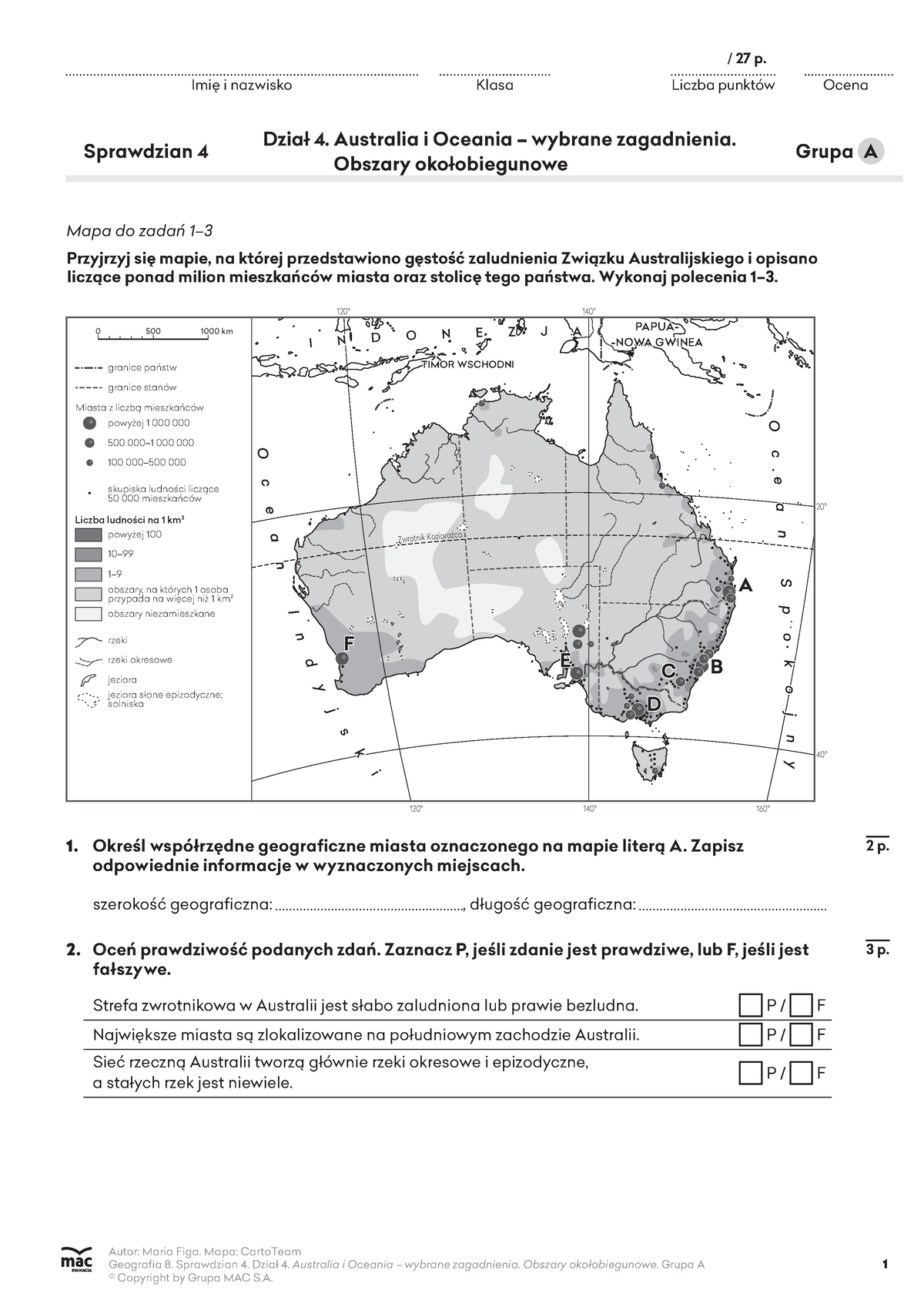 Geografia Kl8 Sprawdzian 4 Grupa A - 1 Autor: Maria Figa. Mapa ...