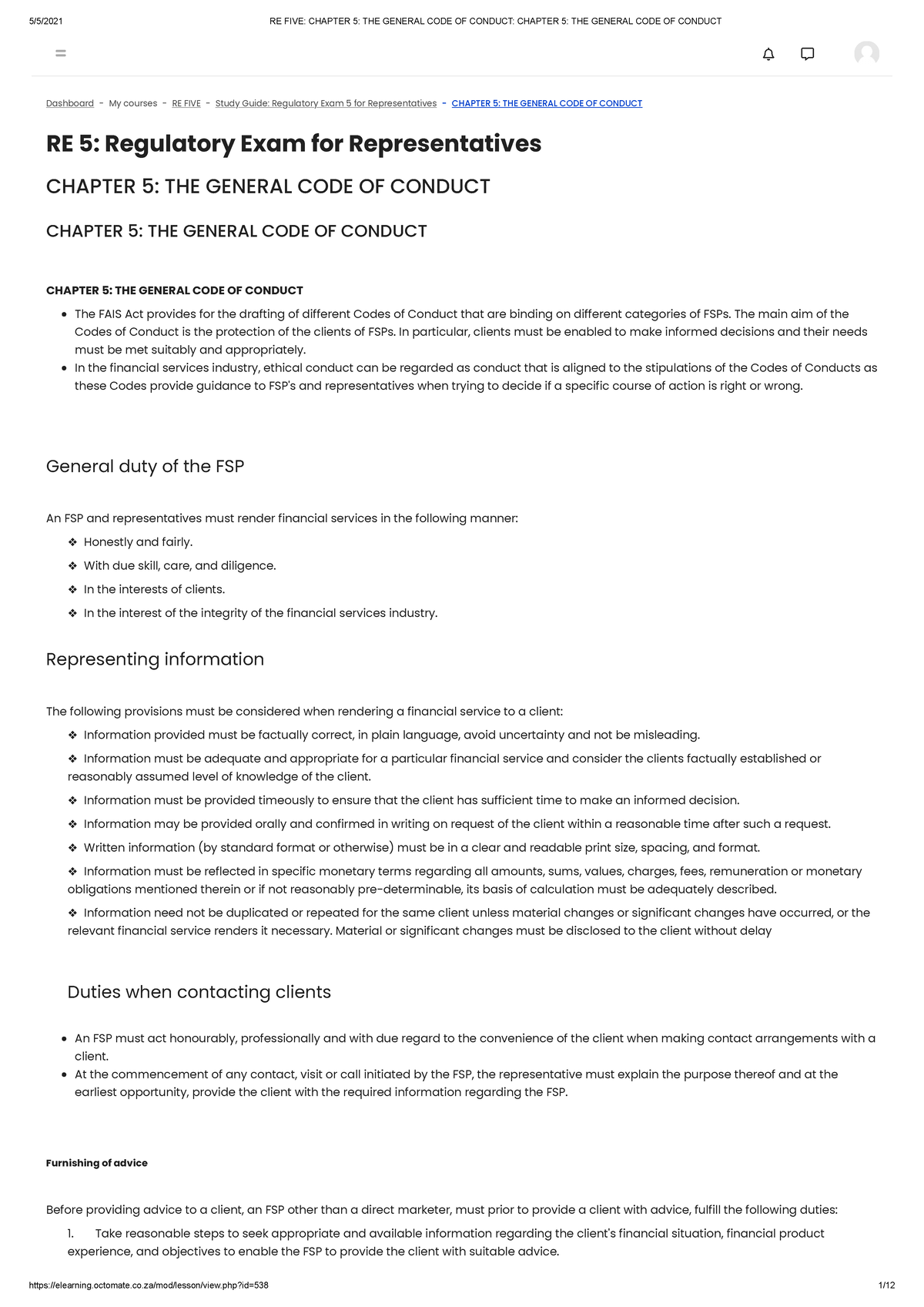 RE FIVE Chapter 5 THE General CODE OF Conduct Chapter 5 THE General