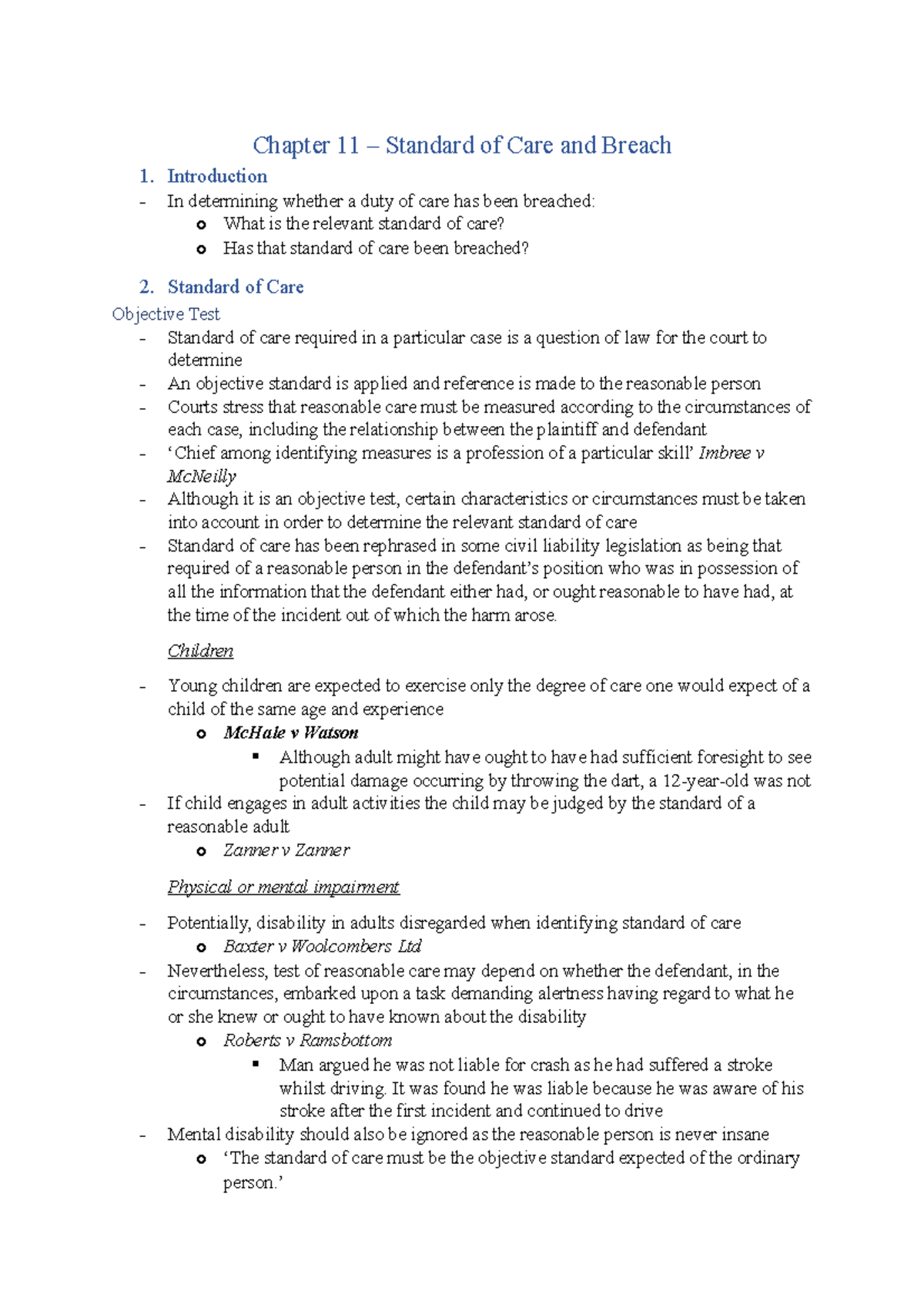 fault-chapter-11-breach-of-duty-of-care-chapter-11-standard-of