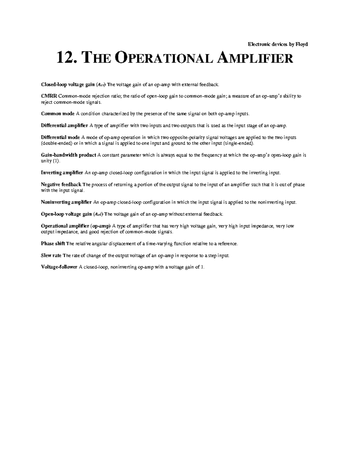 Operational Amplifier - Electronic Devices By Floyd 12. THE OPERATIONAL ...